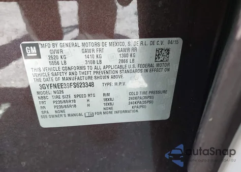 2015 Cadillac Srx Luxury Collection из США, поврежденный, VIN 3GYFNEE39FS623348